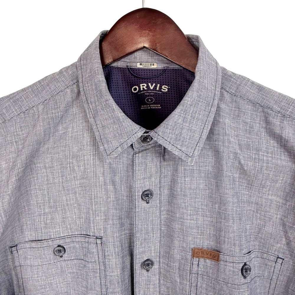 Orvis Mens Classic Collection Short Sleeve Button Up Shirt Blue Plaid Size‎ L